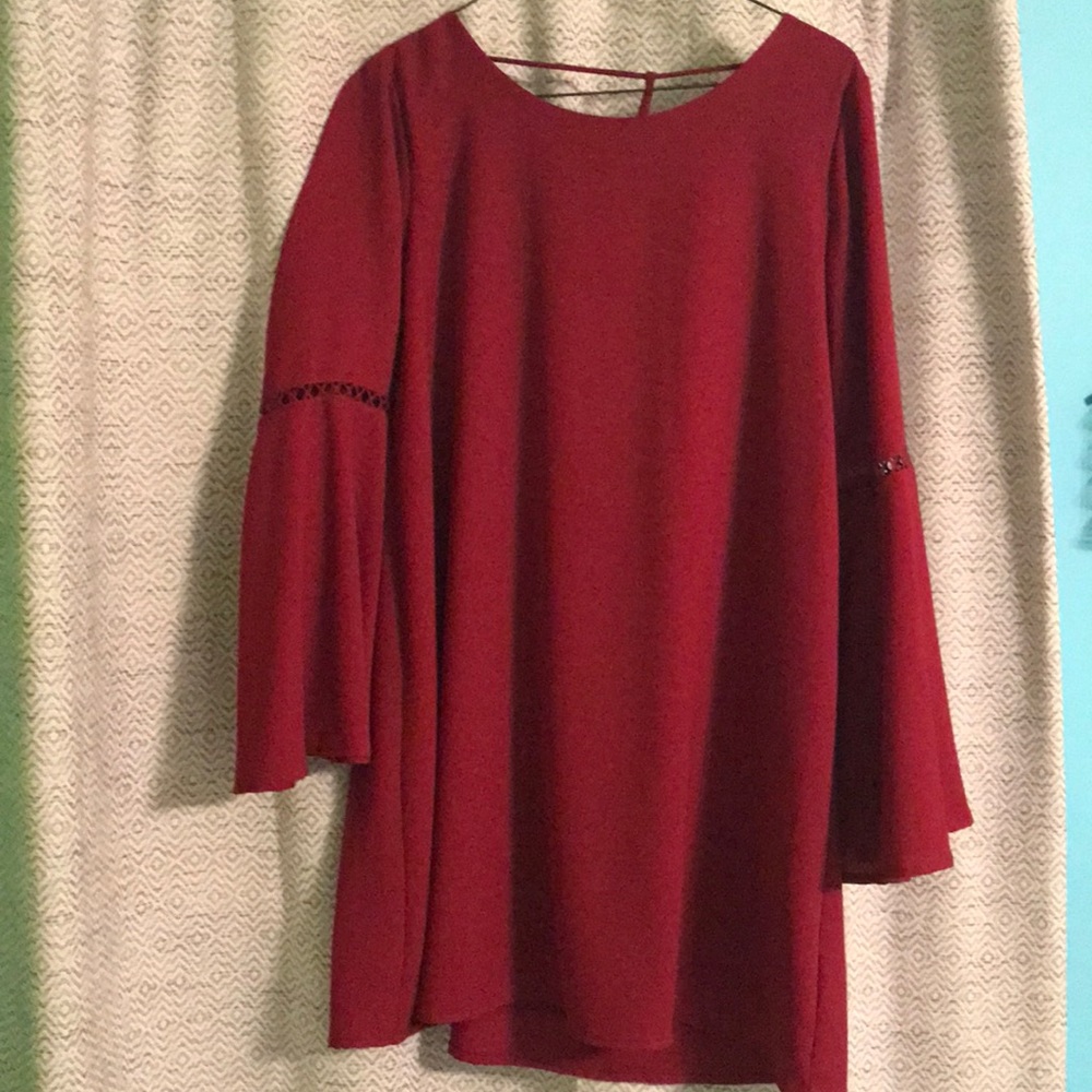 Red bell sleeve dress